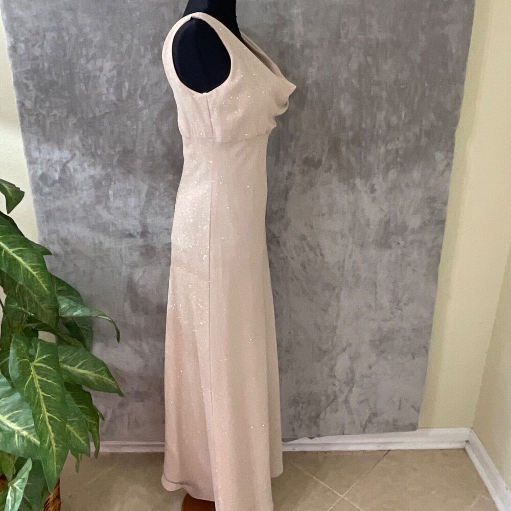 Vintage Betsy & Adam Evening Gown sz. 4 Formal Sheath Cowl Neck Tan Glitter USA - Picture 2 of 14